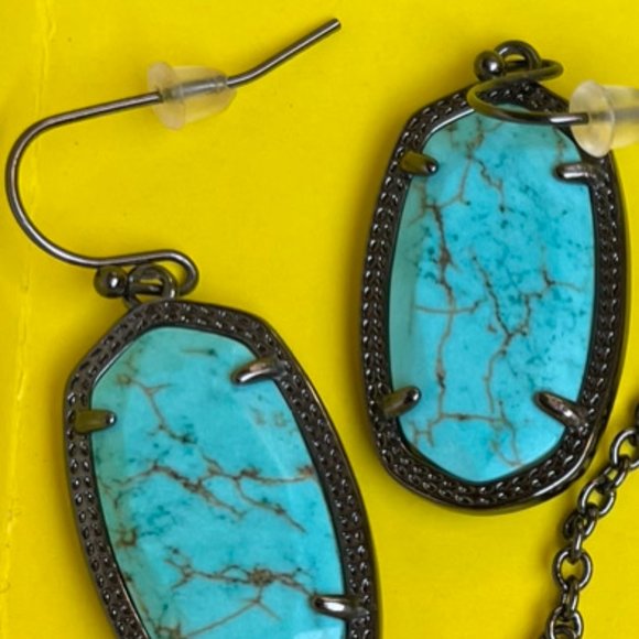 Kendra Scott Gunmetal and Veined Turquoise Dylan and Dani Set - Picture 3 of 7